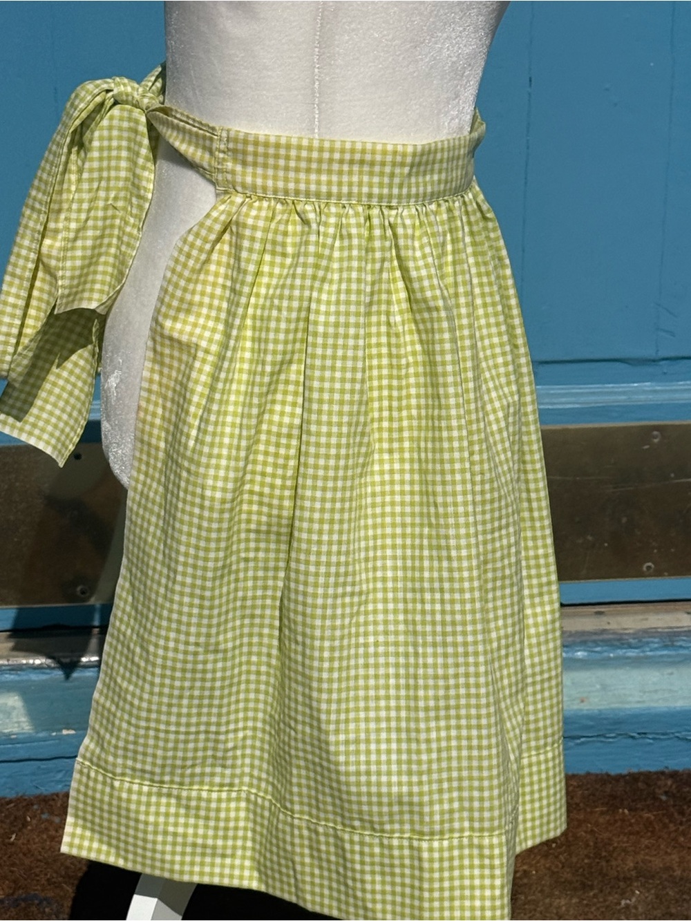 Vintage HandmadeGreen Gingham Tie-Waist Skirt Apron